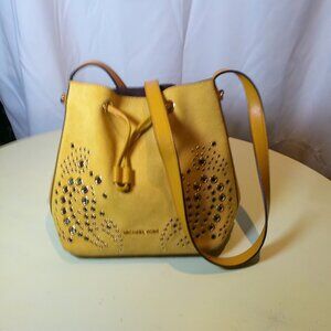 Michael Kors Suede Bucket Bag Embellished gold Leather Crossbody